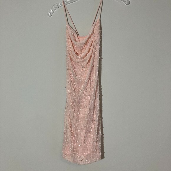 Oh Polly Pink Mini Dress with white pearl embellishments - Picture 1 of 8